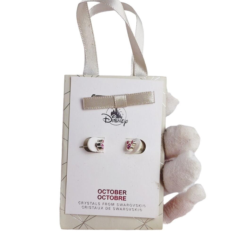 Disney Parks October Birthstone Mickey Earrings Pink Crystals